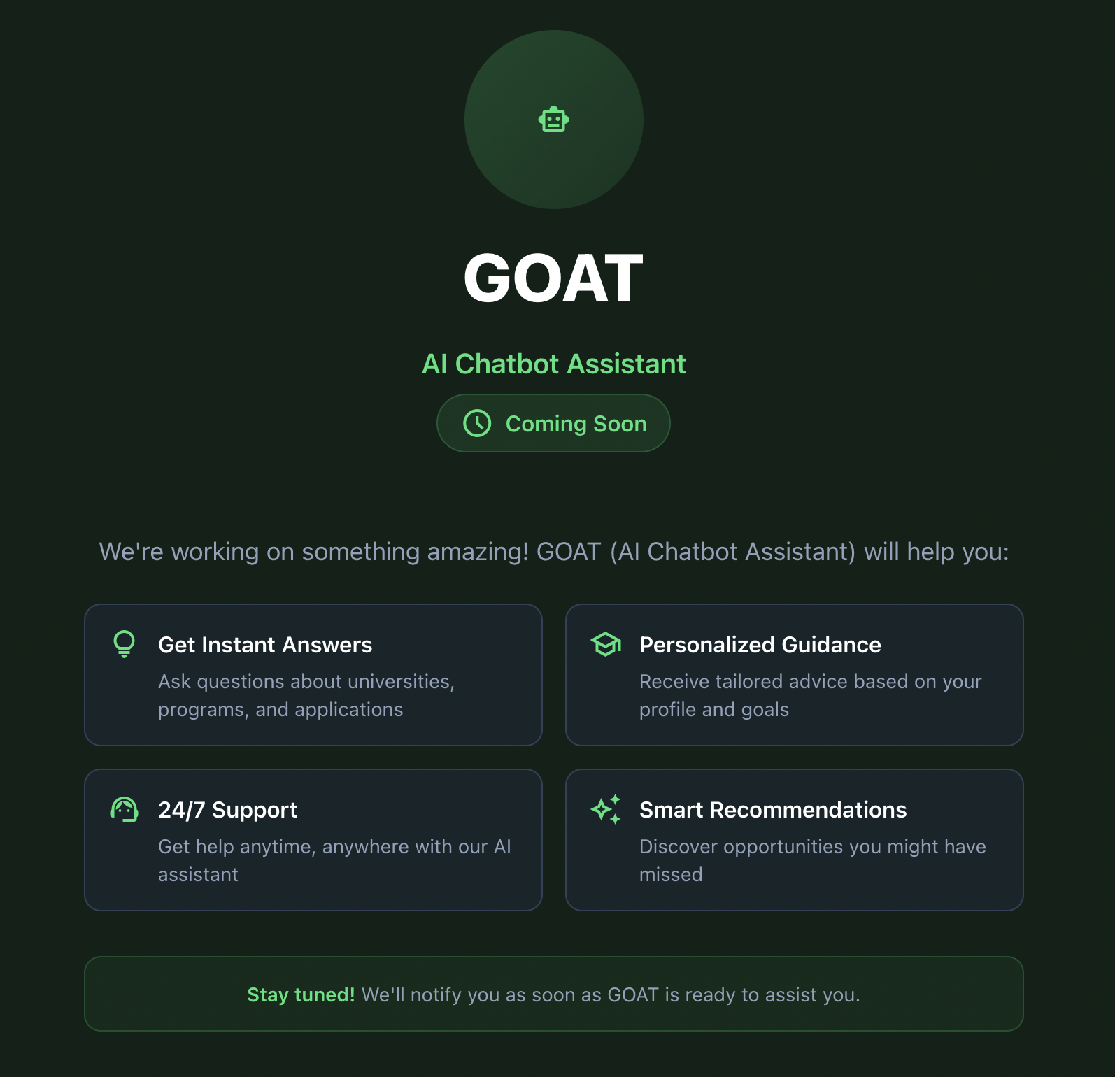 GOAT AI Chatbot Assistant interface